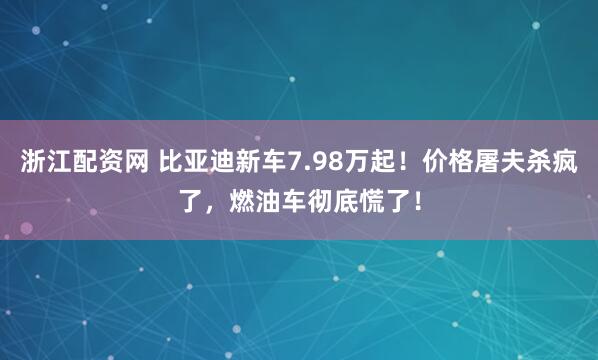 浙江配资网 比亚迪新车7.98万起！价格屠夫杀疯了，燃油车彻底慌了！